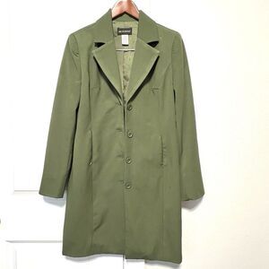 Metrostyle Women’s Size 4 Trench Coat Green Lined Overcoat Jacket Pockets